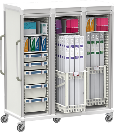 Triple column narrow cath lab storage cart