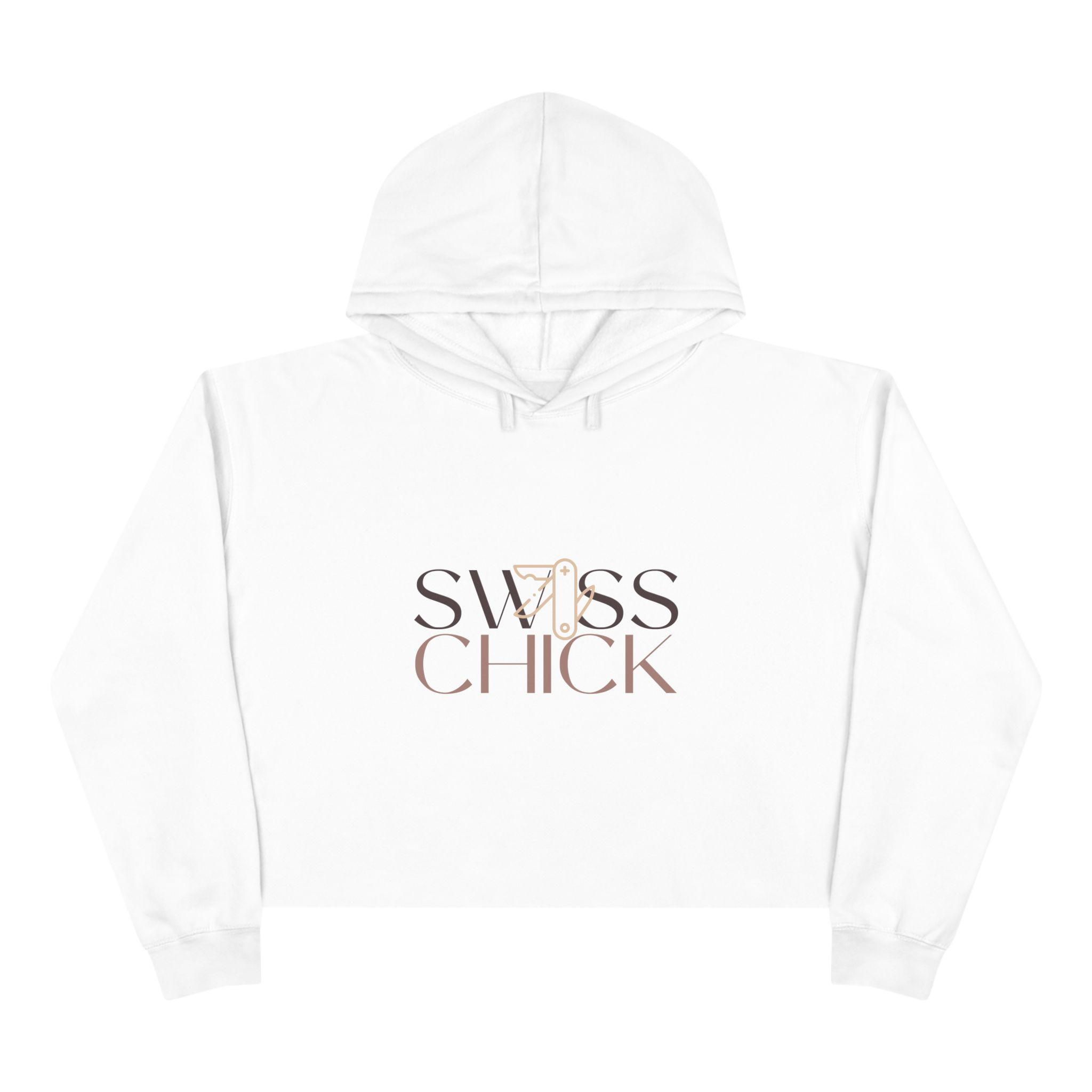 Swiss Chick Cropped Hoodie — Minimal Swiss Pride Logo Crop Sweatshirt