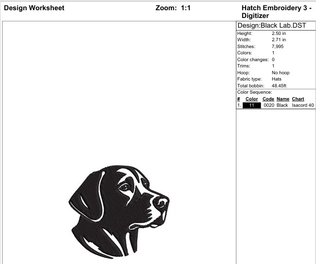 Black Lab Silhouette Embroidery file for hats