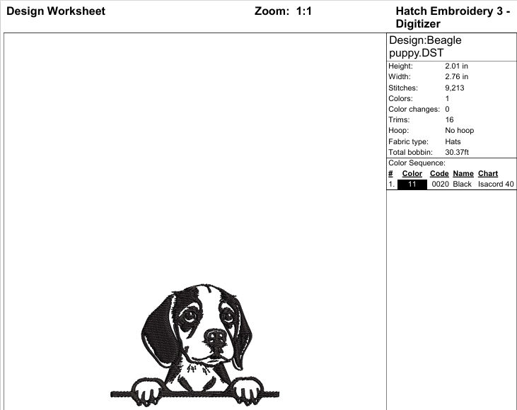 Beagle Puppy Silhouette Embroidery file for hats
