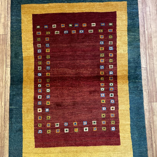 手織りペルシャ絨毯　新品　リズバフRIZBAFT　145cm × 106cm 手織りペルシャ絨毯 新品 ギャッベ RIZBAFT リズバフ 145 x 106cm