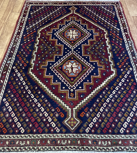 手織りペルシャ絨毯 中古 美品 トライバルラグ 133×92cm 