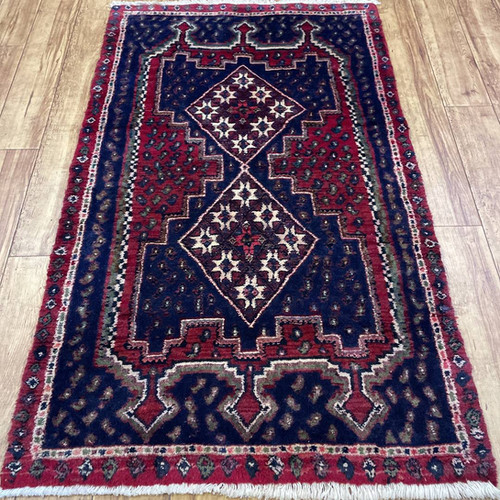 手織りペルシャ絨毯 中古 美品 シーラーズ産 122cm × 74cm Ni221/A795 