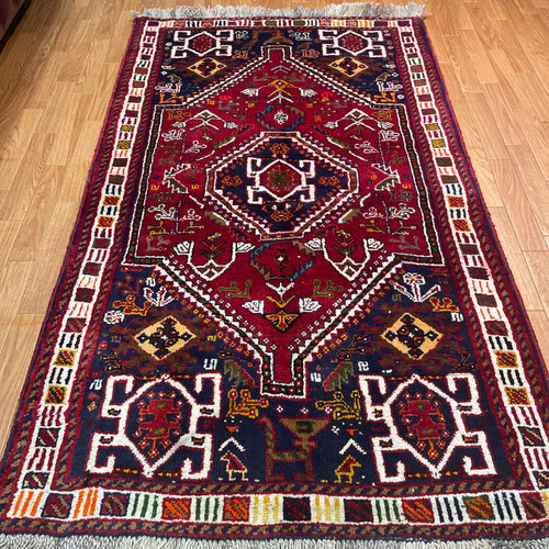 手織りペルシャ絨毯 中古 美品 シーラーズ産 163×95cm ラグ 