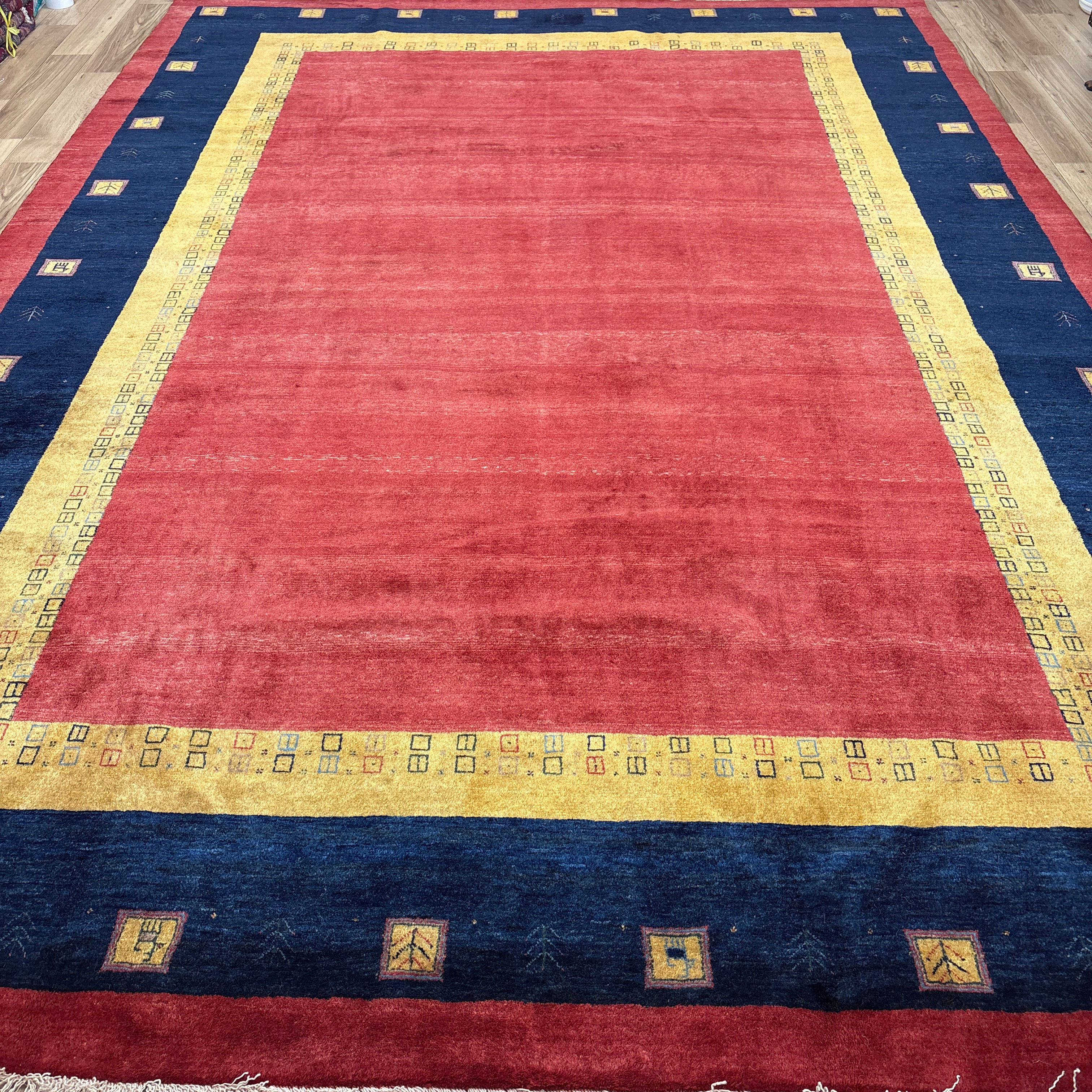 手織りペルシャ絨毯　新品　ギャッベ　リズバフ　356×250cm ラグ、カーペット　リビングサイズ　Ni440/2477