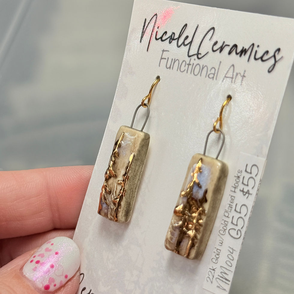 Thumbnail: Slight Blue Pines 22K Gold Trees Ceramic Earrings