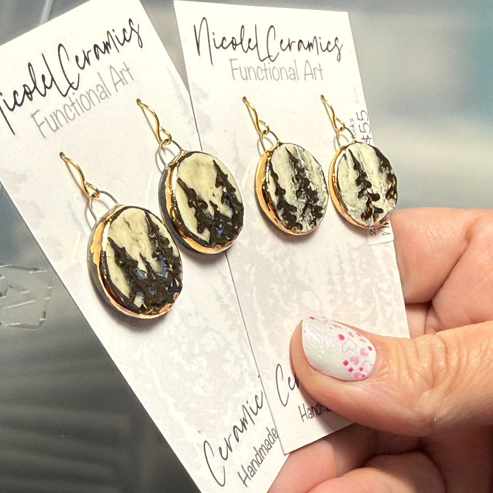 Thumbnail:  22K Gold Trees BL/WH -Gold Rim Ceramic Earrings 