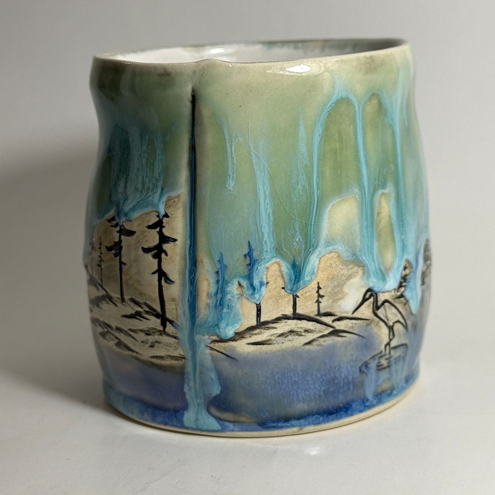 Thumbnail: VCA- HERON WITH MELTY TURQ SKIES 4X3.5" 16oz