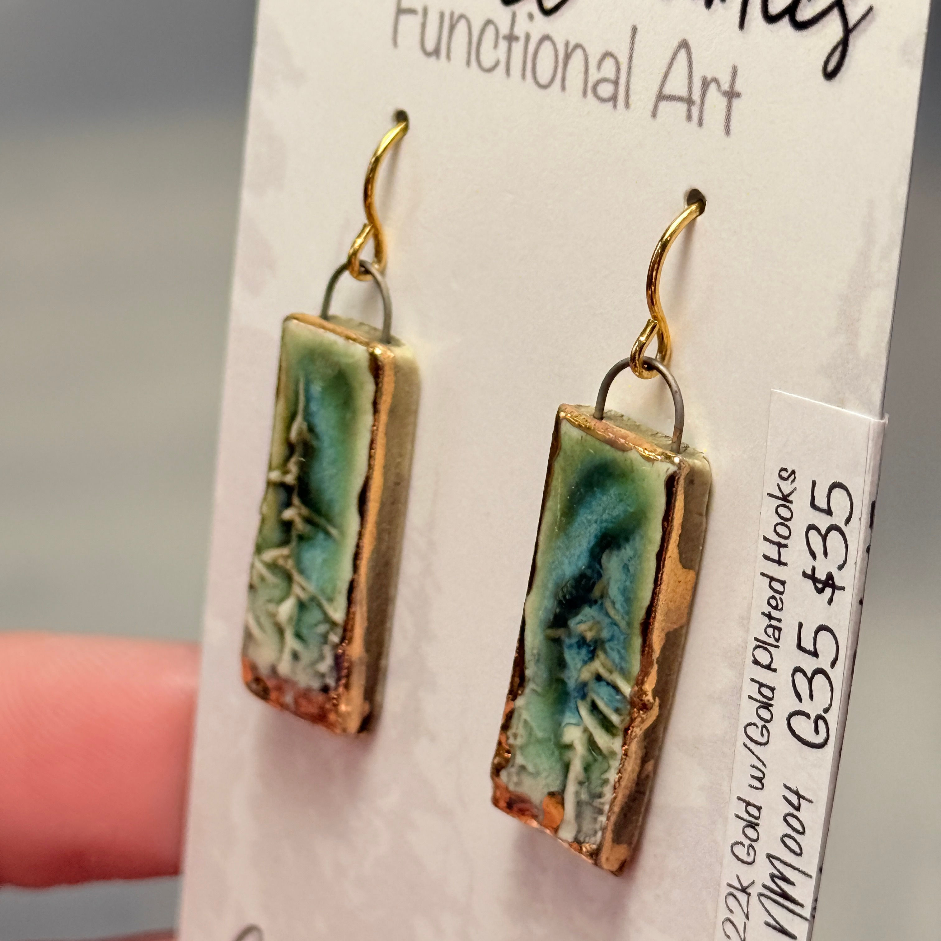 Green Aurora  22K Gold Accents Ceramic Earrings