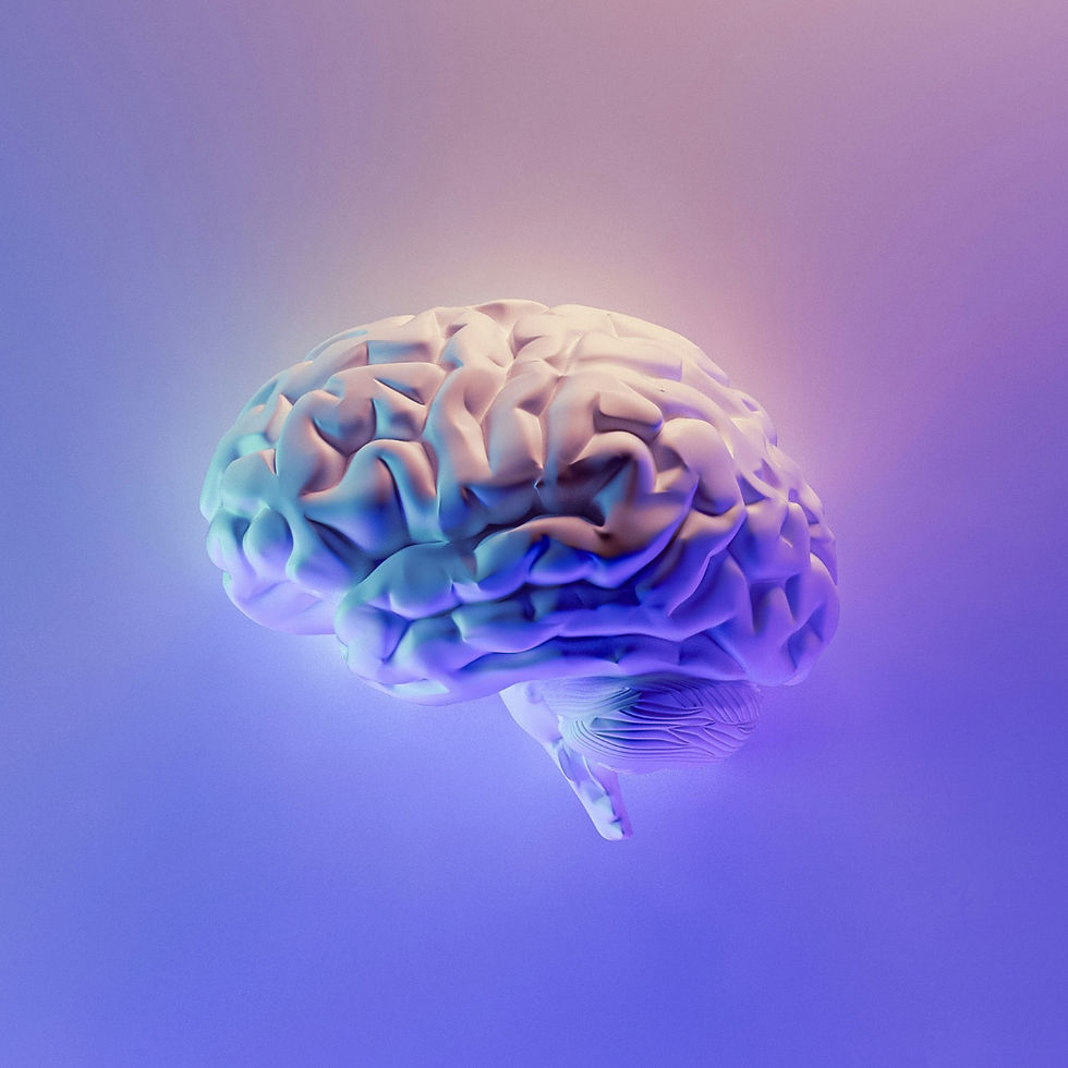 Abstract depiction of a brain with soft pink and purple lighting, creating a serene, ethereal atmosphere. No text is visible.