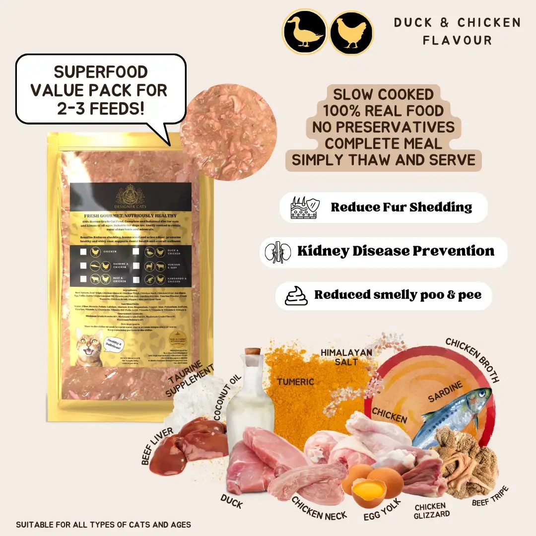 Designer Cats Fresh Gourmet Cooked Cat Food - Duck & Chicken 200gm