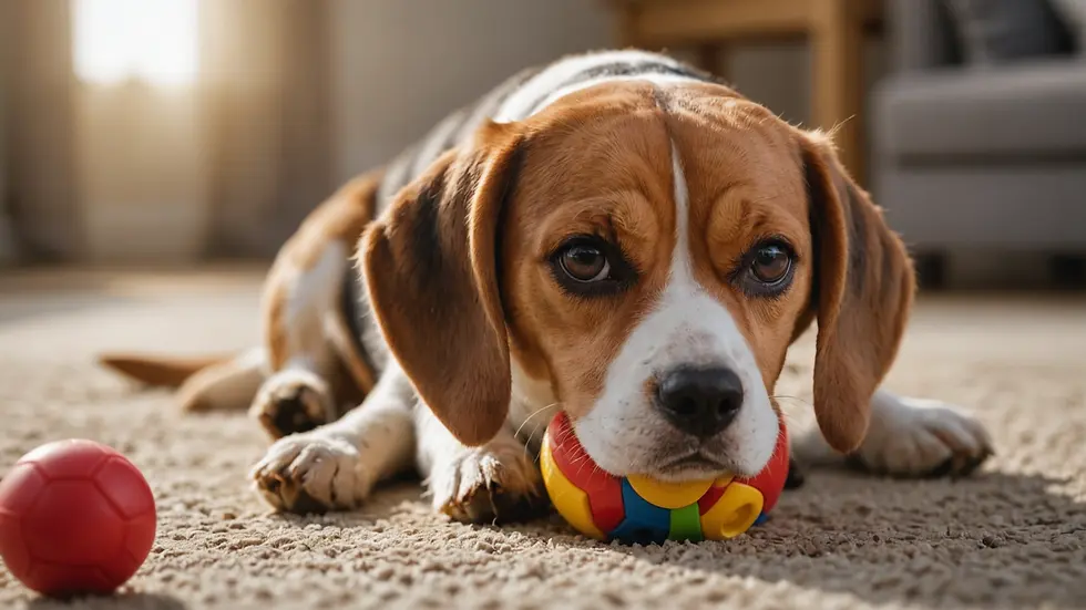 Close-up view of a Beagle playing with a toy