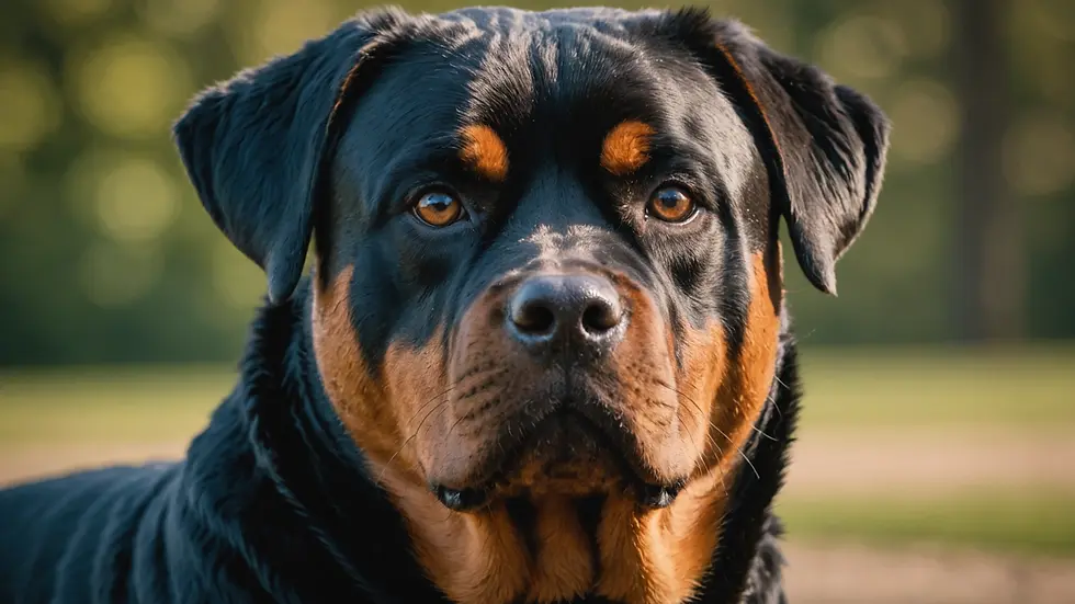 Close-up view of a Rottweiler's face exuding confidence and loyalty