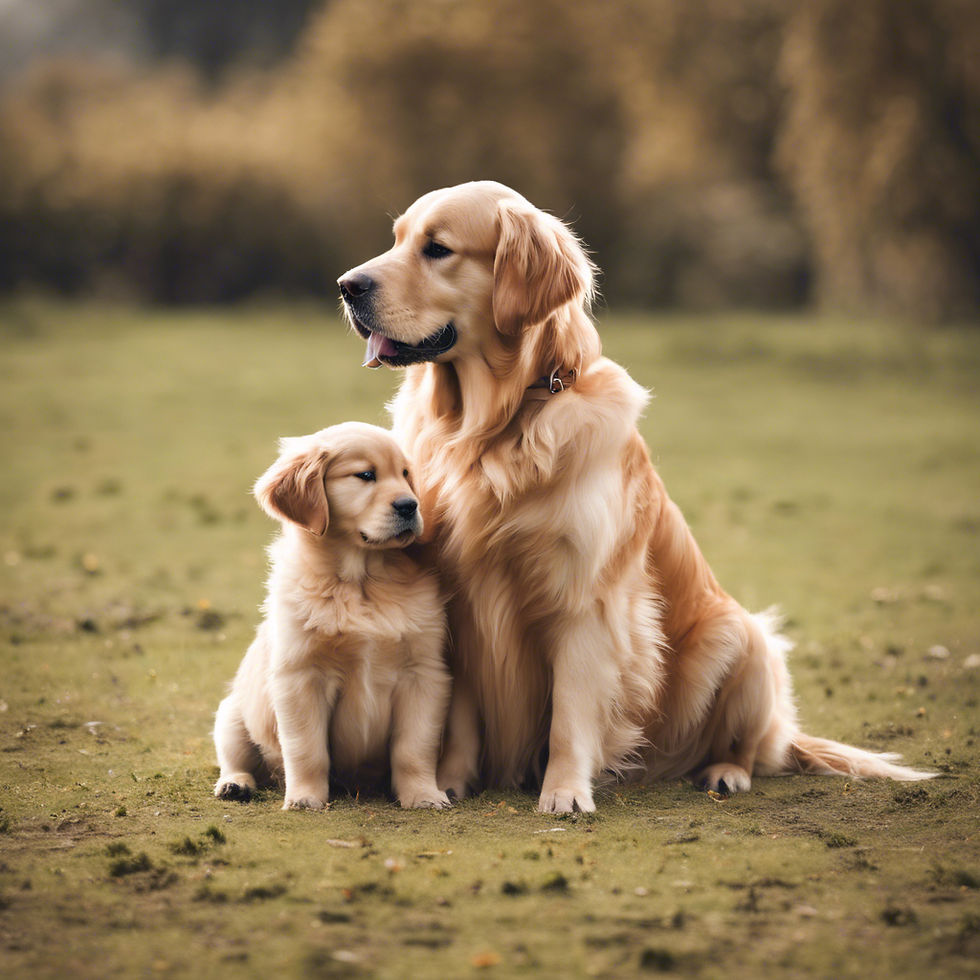 Close-up view of a golden retriever puppy playing in a grassy field