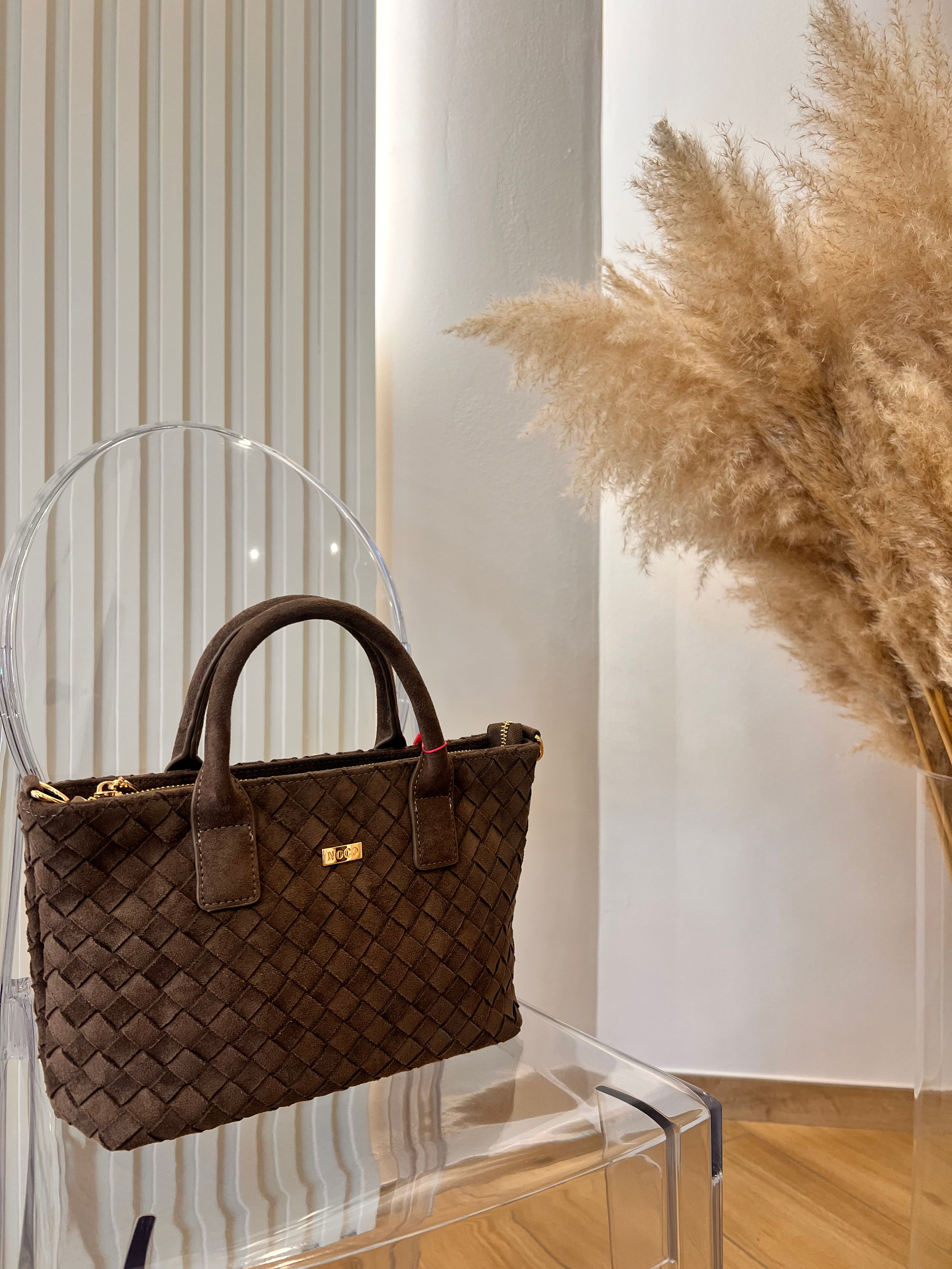 BORSA IN CAMOSCIO INTRECCIATA BEIGE