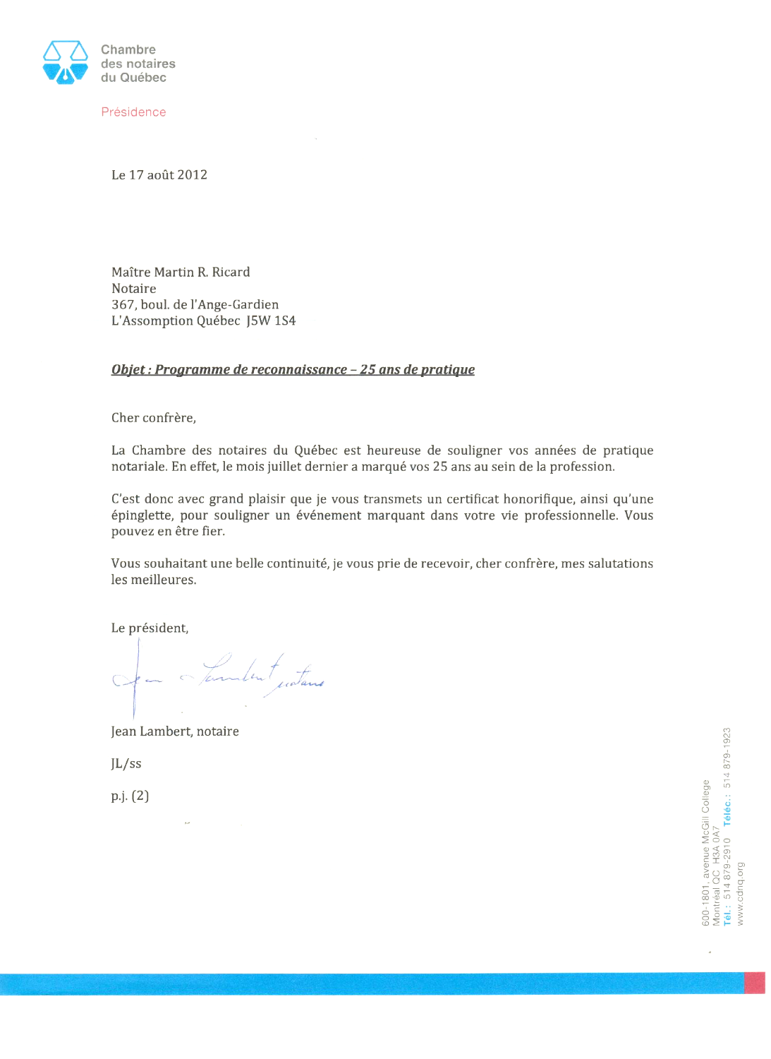 25 Ans De Pratique En Notariat Du Notaire Ricard