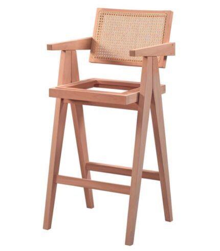 Masiflife Hasırlı Luna Bar Sandalye - Cilasız Ham Ahşap