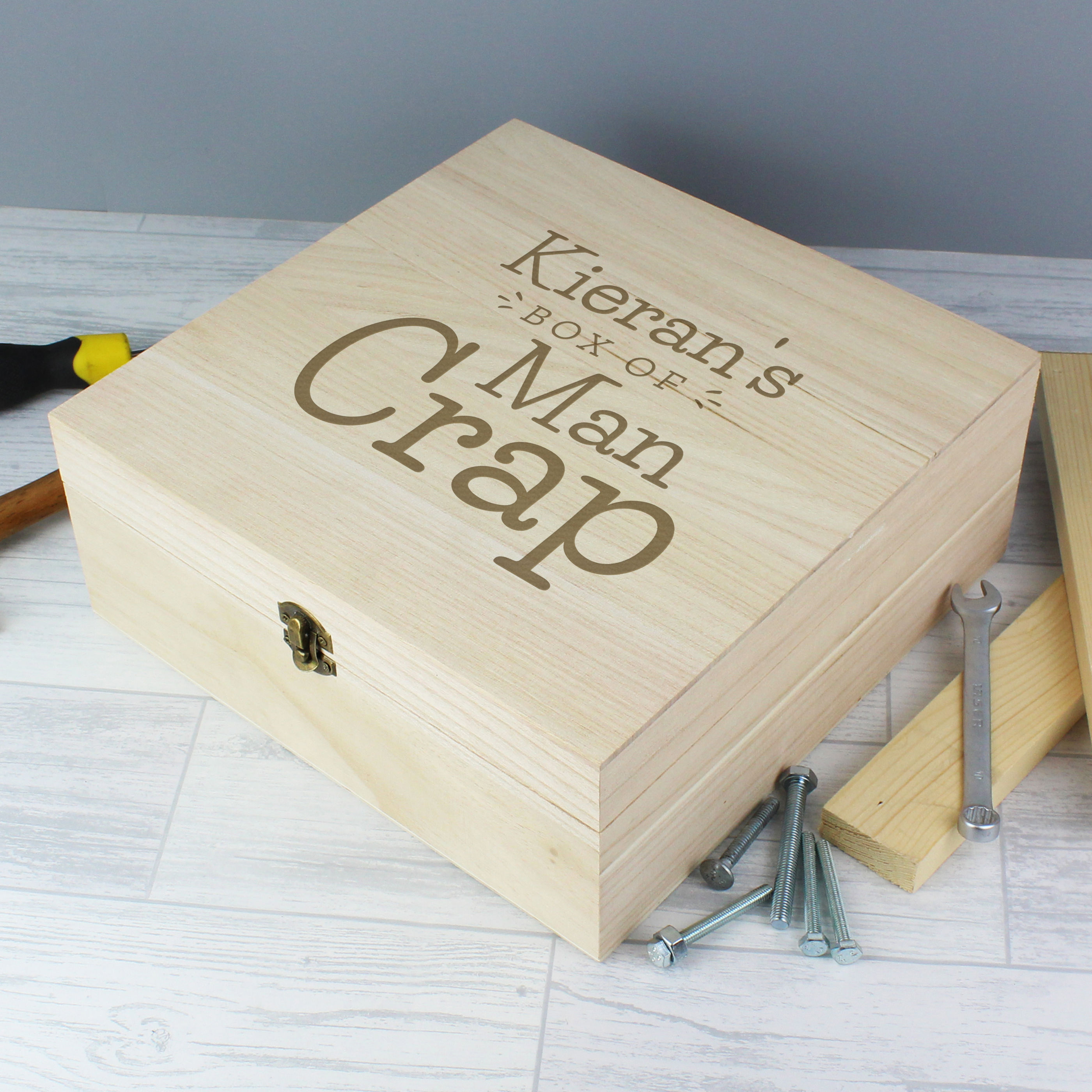 Personalised Box of Man Crap Large Wooden Keepsake Box.