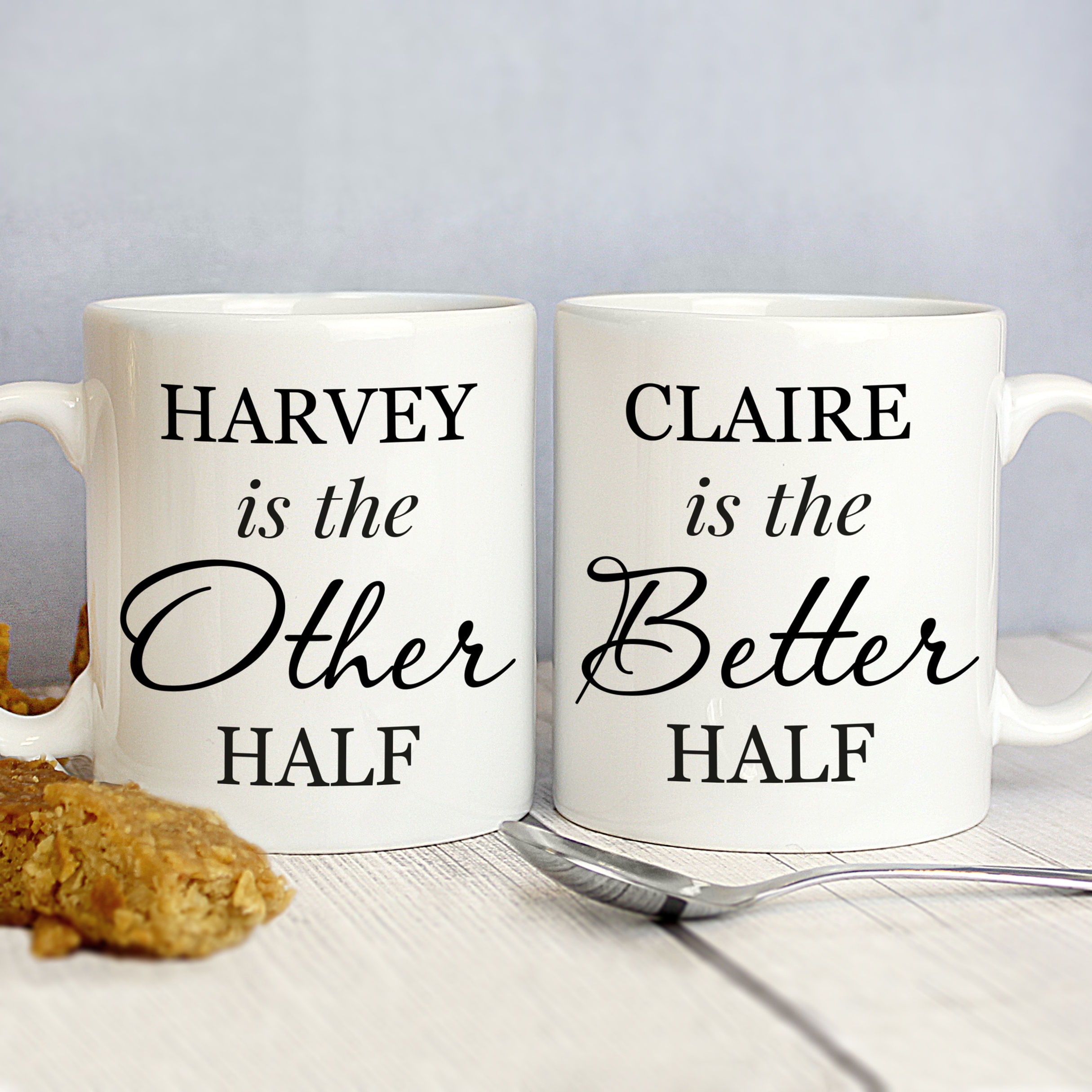 Personalised Other Half and Better Half Mug Set.