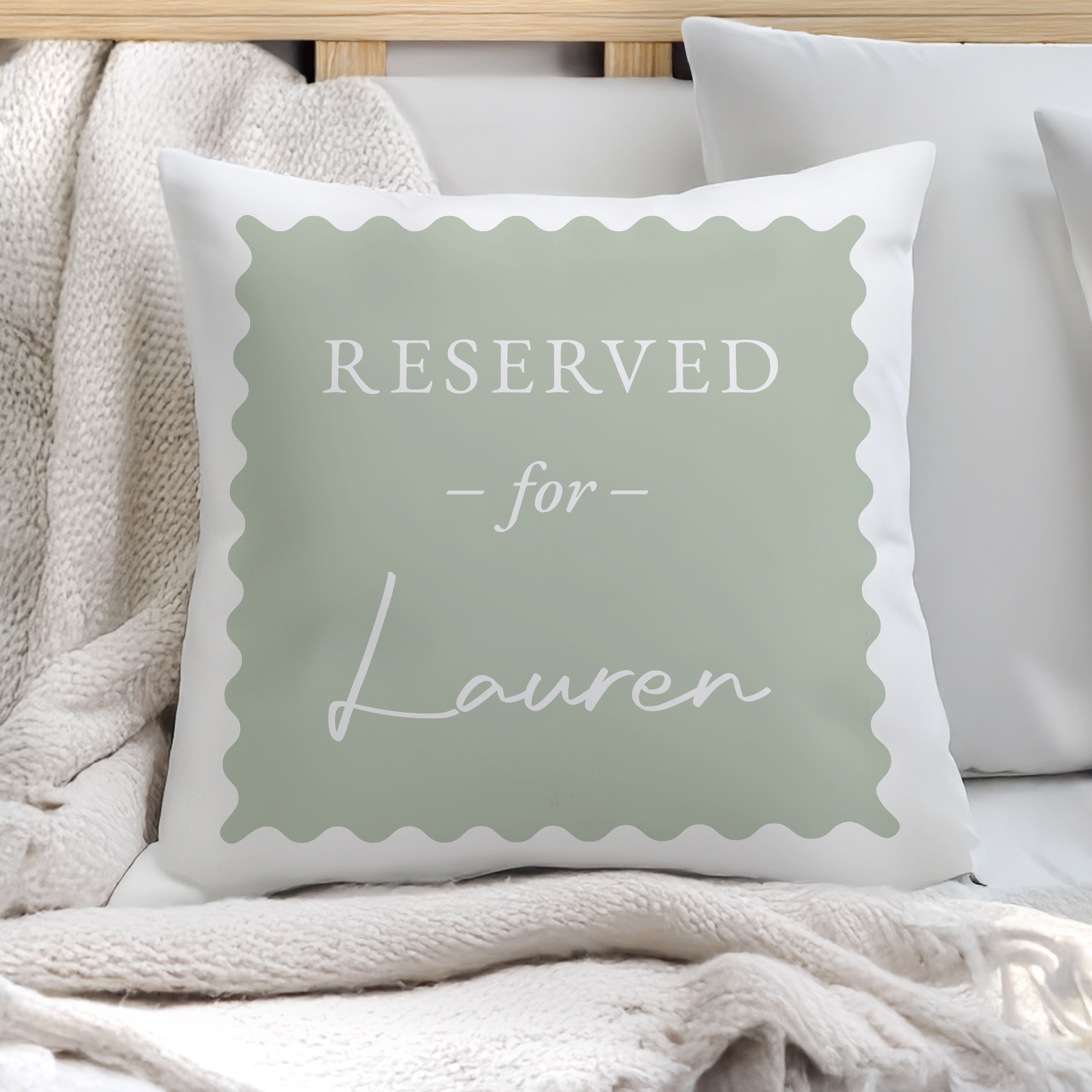 Personalised Sage Green Reserved For Cushion.