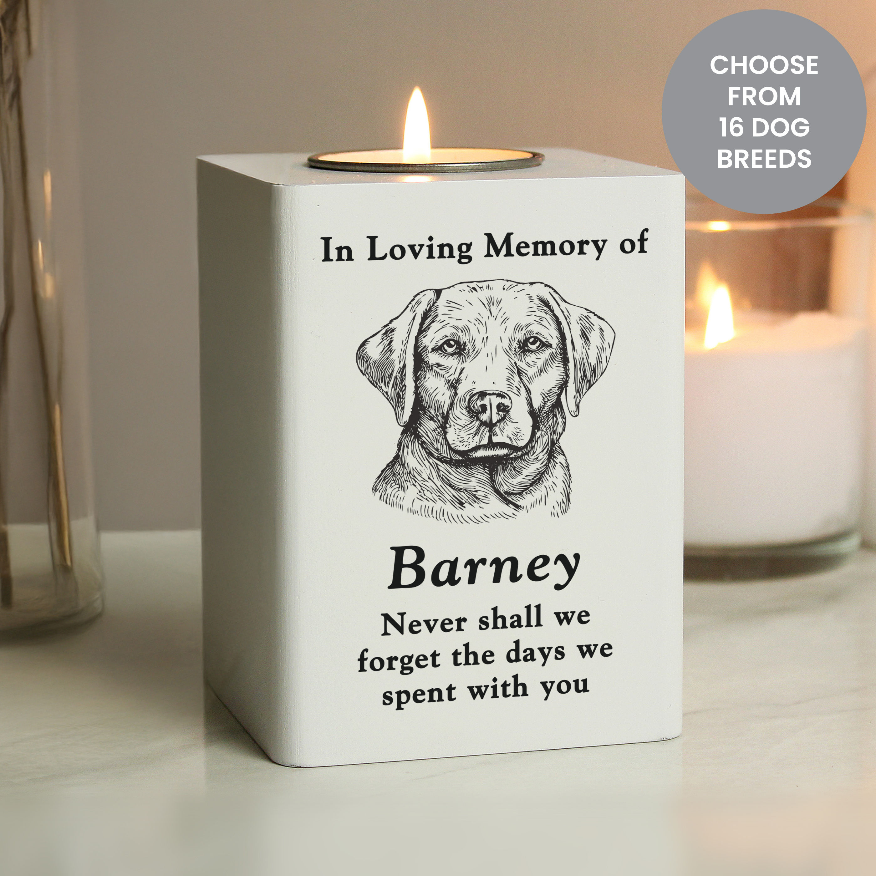 Personalised Dog Breed Memorial Tealight Holder.