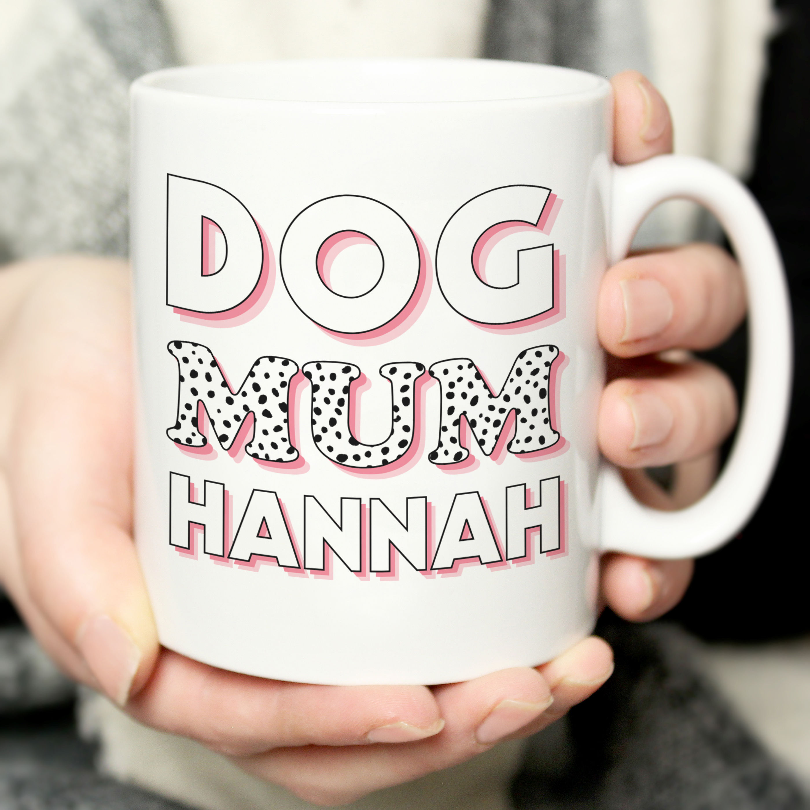 Personalised Dog Mum Pink Spots Mug.