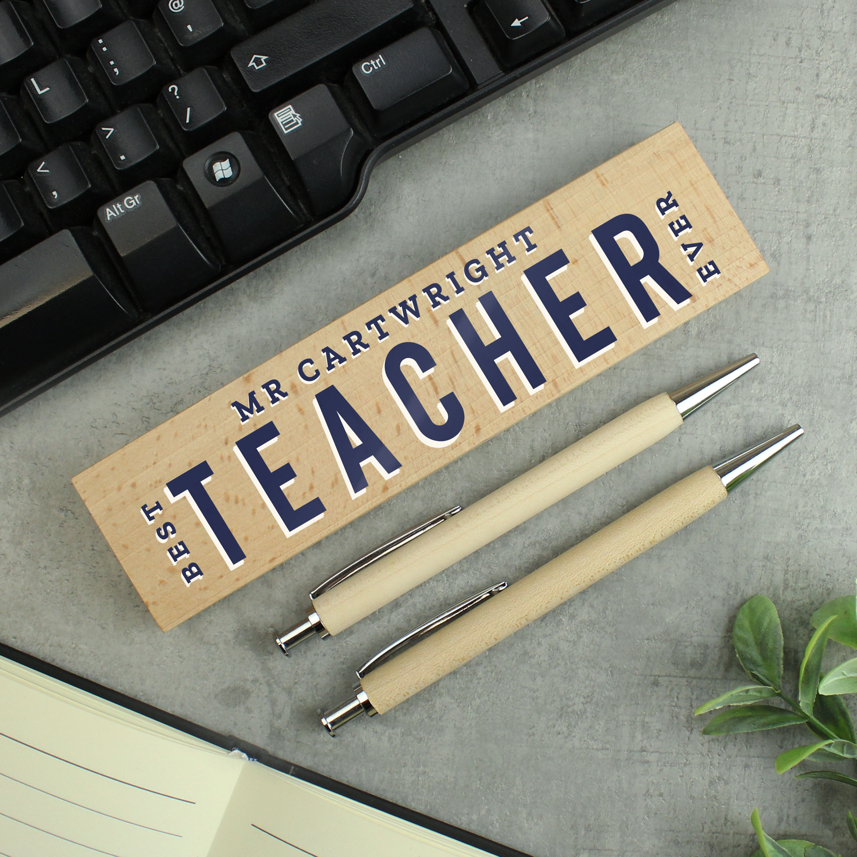 Personalised Best Teacher Wooden Pen and Pencil Set.