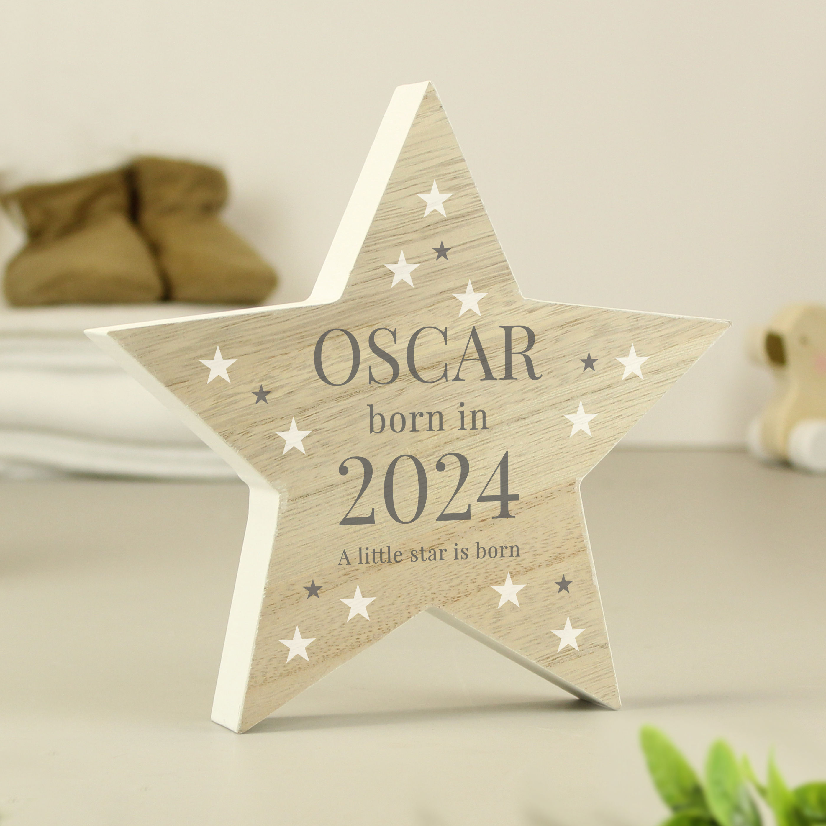 Personalised Born In Wooden Star Ornament.