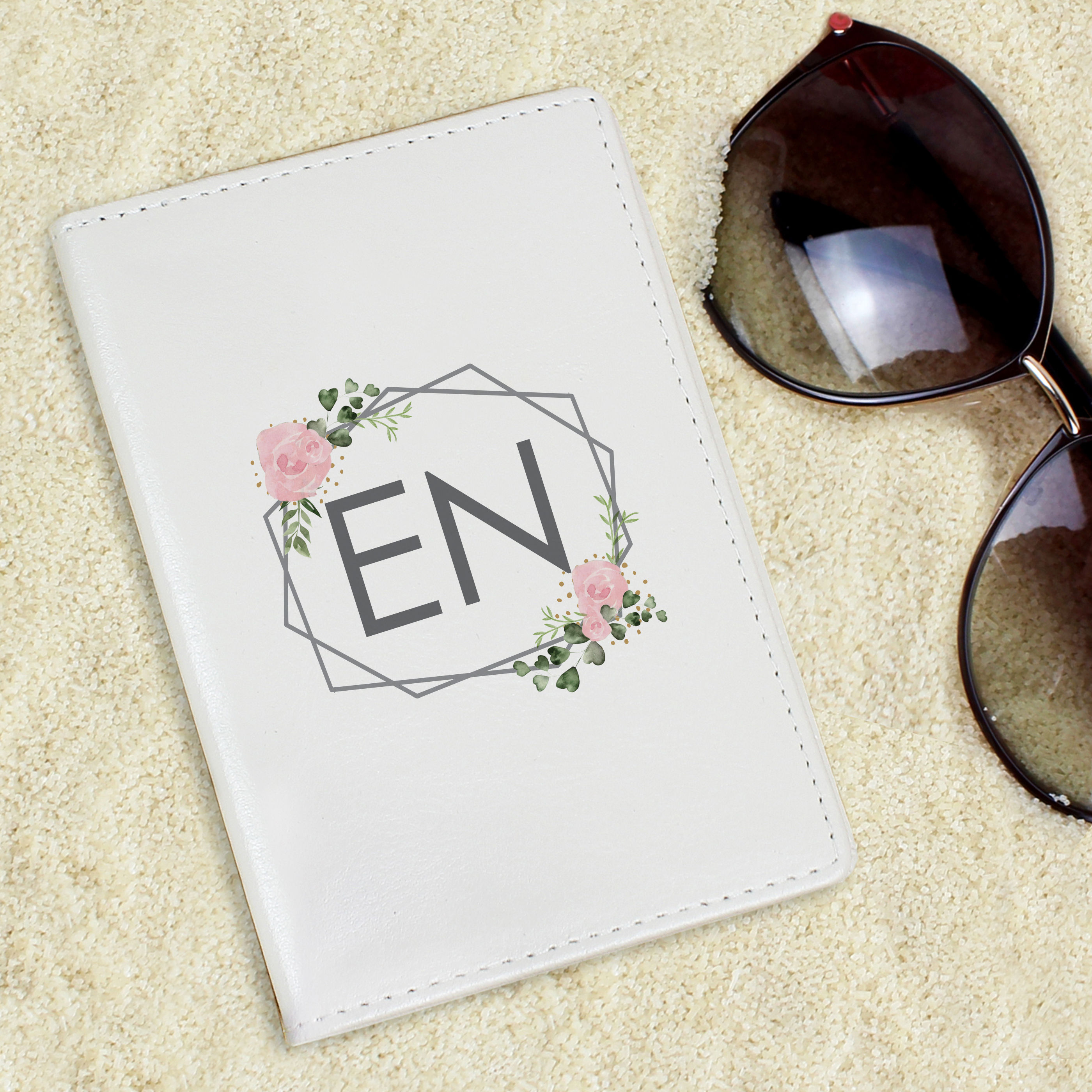 Personalised Floral Cream Passport Holder.