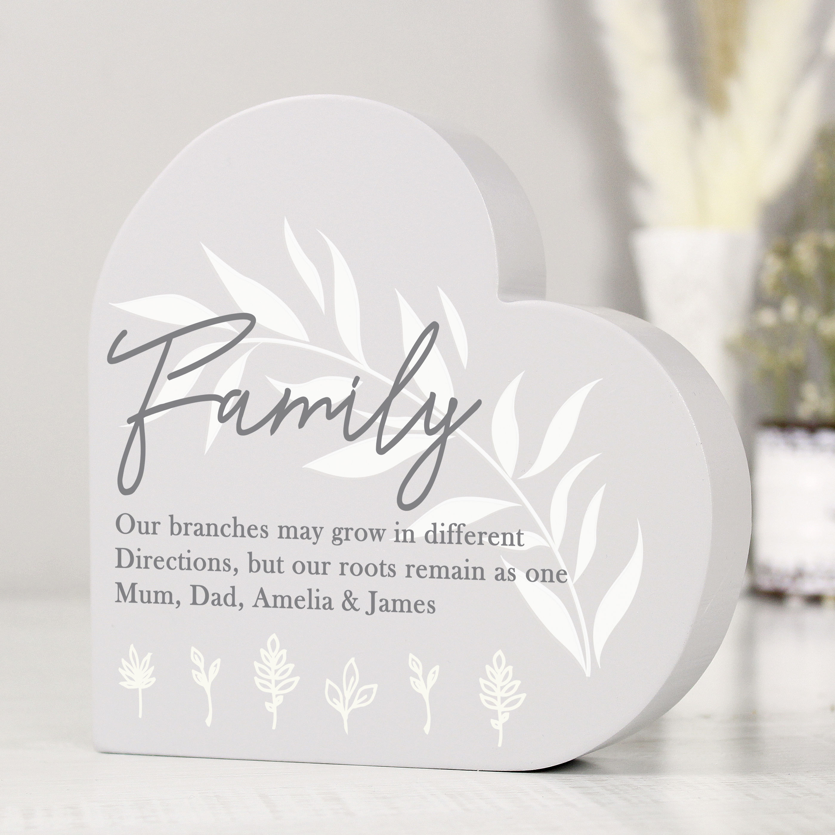 Personalised Leaf Decor Free Standing Heart Ornament.