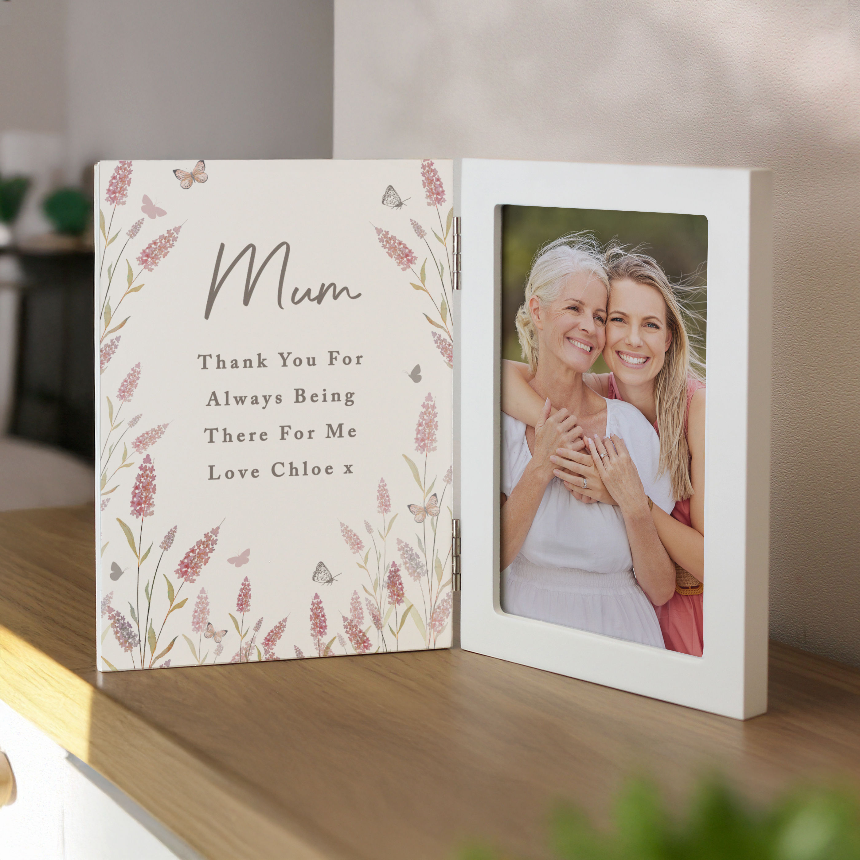 Personalised Floral Wooden Hinged 6x4 Photo Frame.
