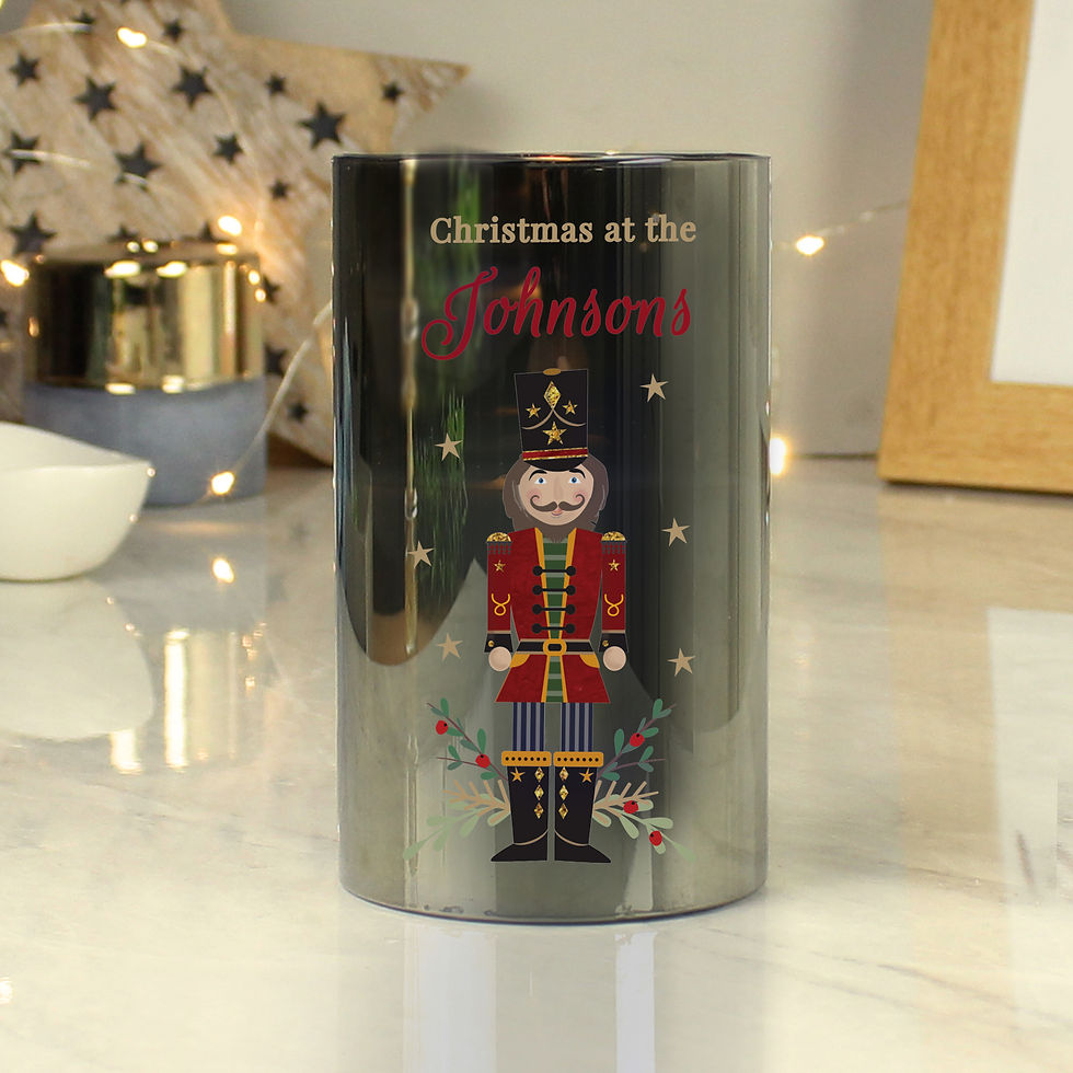 Personalised Christmas Nutcracker Smoked LED Candle.
