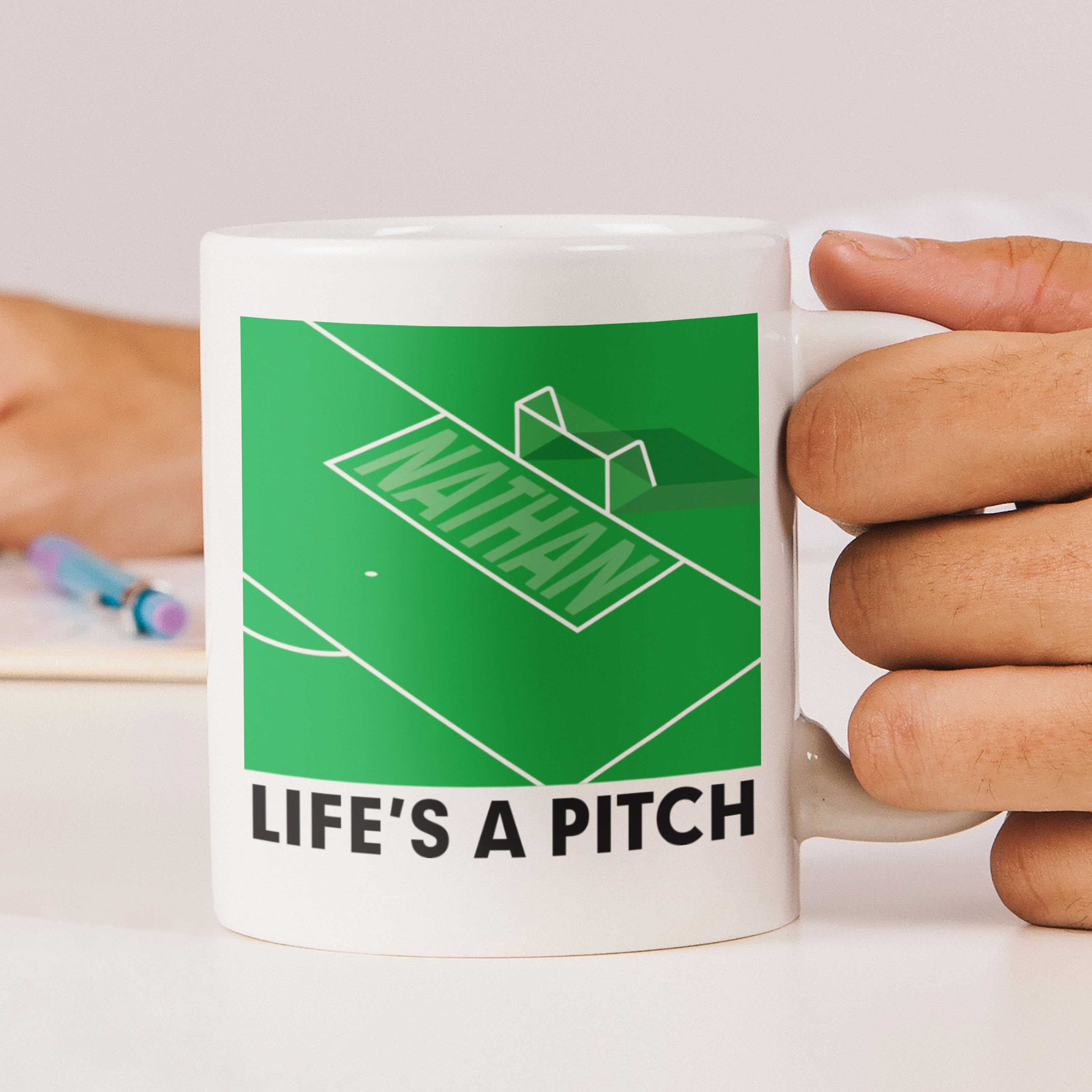 Personalised Life's A Pitch Mug.