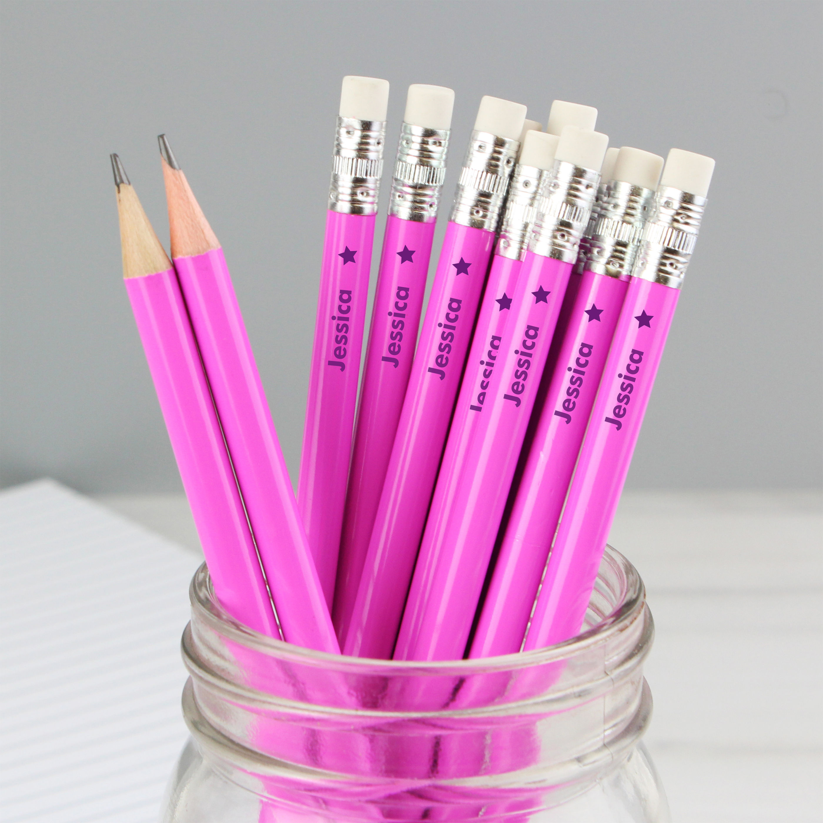 Personalised Star Motif Pink Pencils.