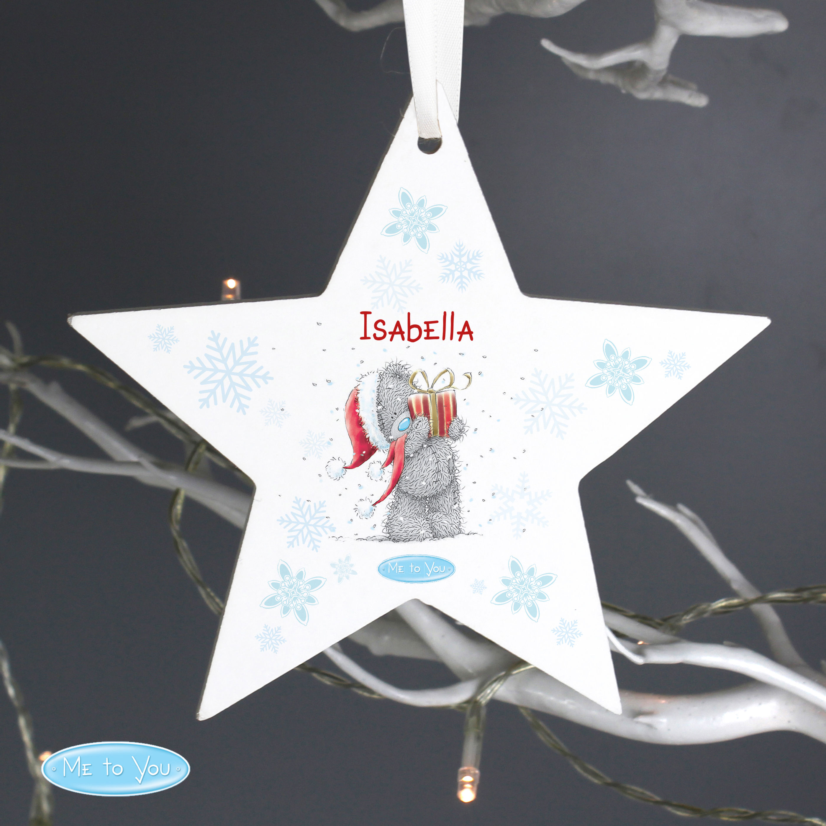 Personalised Me To You Christmas Wooden Star Decoration.