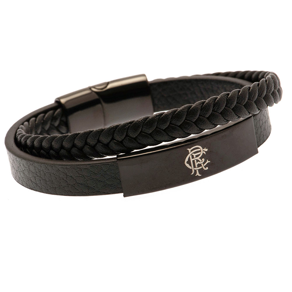 Rangers FC Black IP Leather Bracelet.