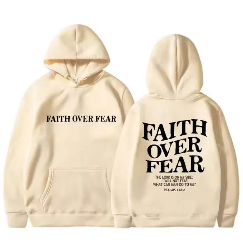 Thumbnail: FAITH OVER FEAR Printed Men's and Women's Hoodies Casual Long Sleeve Hoodies Har