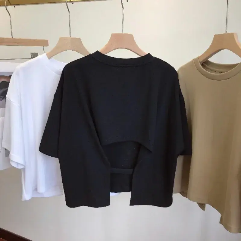 Miniatura: Summer New Ladies Casual Backless T-Shirt 2023 Korean Women Round Neck Loose
