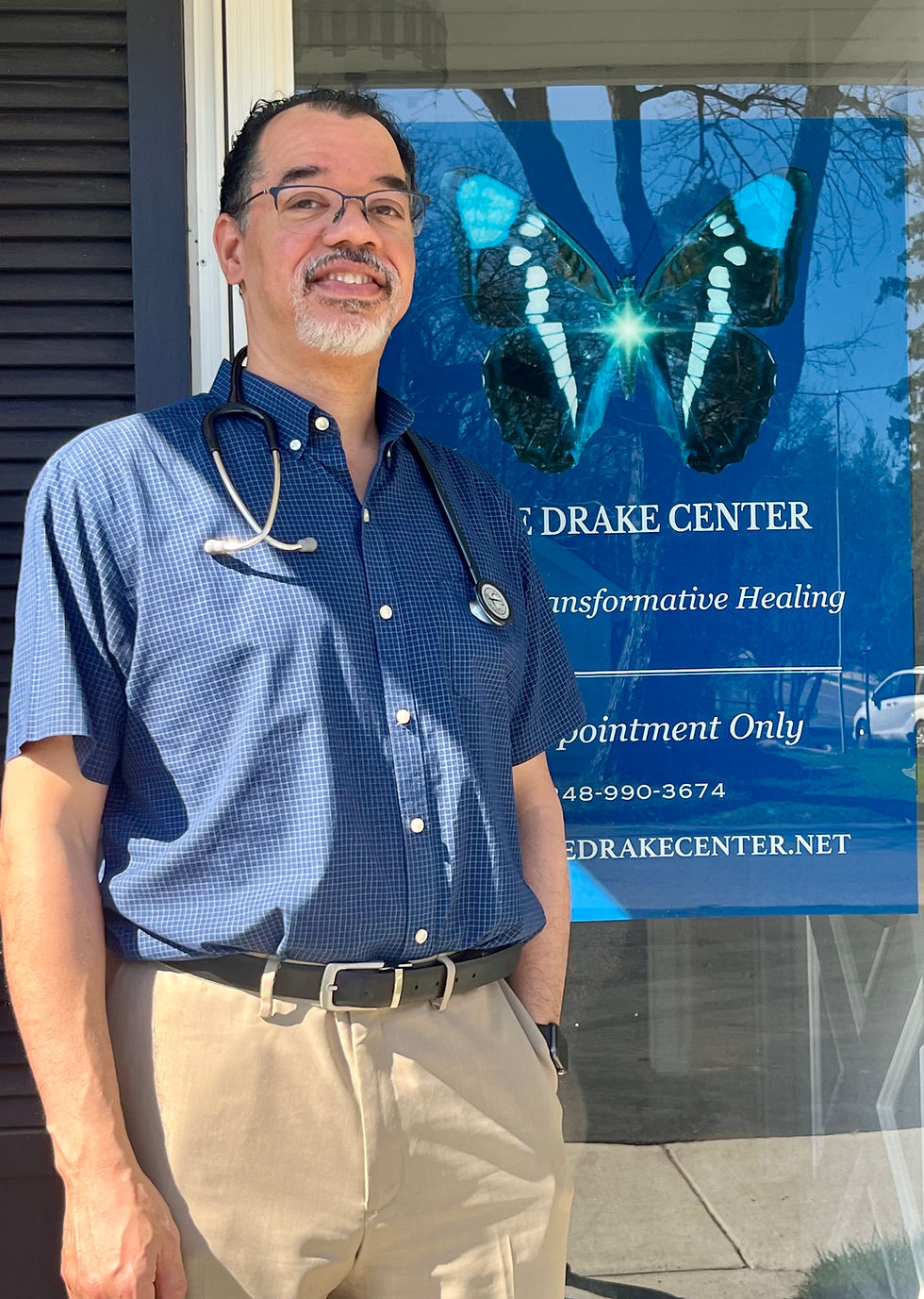 Dr. Cassius Drake outside The Drake Center in Franklin