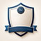 A sleek silver corporate shield/medallion icon with a dark blue ribbon detail, representing compliance and official certification.