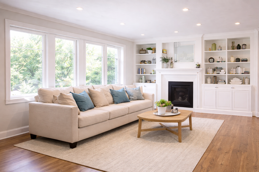 Professional living room painting in Bellingham WA showing a bright modern living space with freshly painted walls