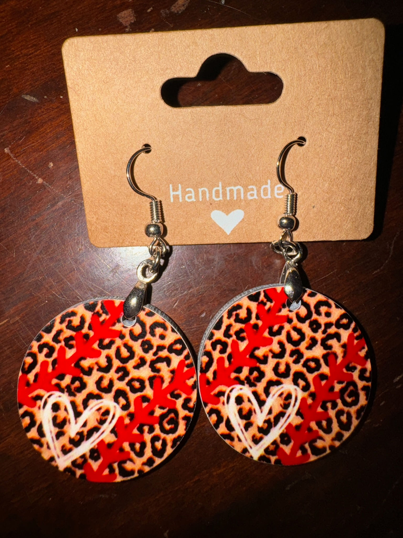 Heart Softball Cheetah Earrings