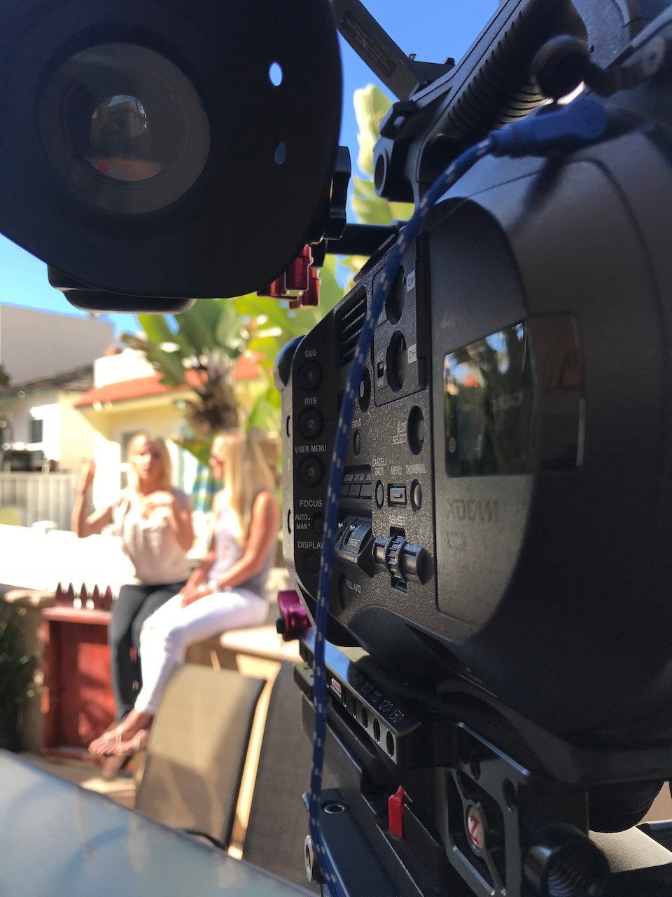 Photo taken from behind 20EVO's Sony cinema camera shooting an interview in San Diego