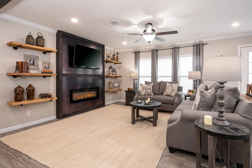 Spacious living room with open floor plan in an affordable manufactured home