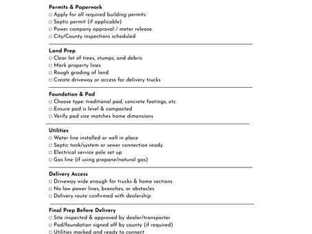 Preparing water, power, and sewer connections for manufactured home