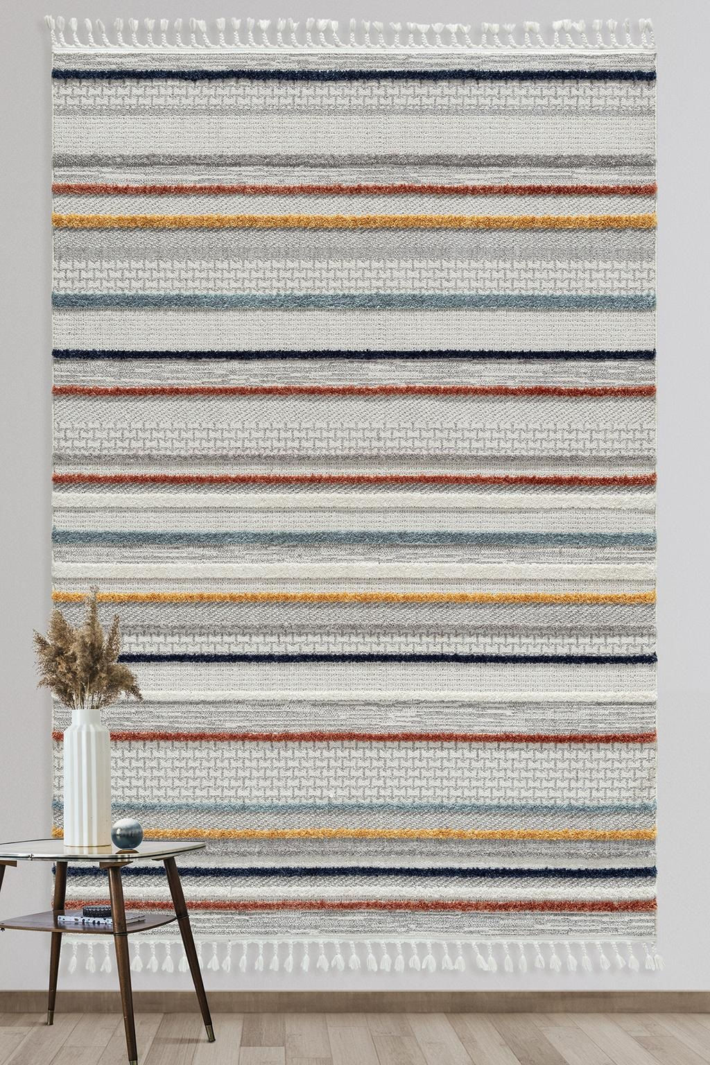 Empera Halı Bilbao Reed 3415 Modern İskandinav Renkli Çizgili Halı