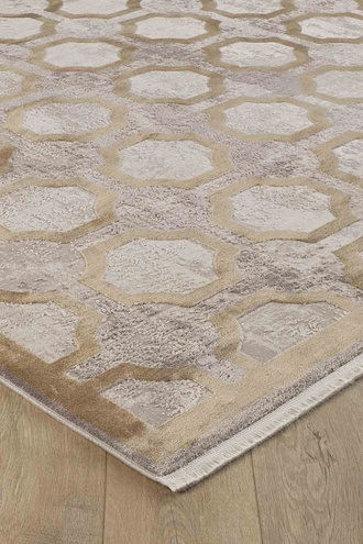 Küçük resim: Woolknot Flat M534B Geometrik Desenli Gold Halı