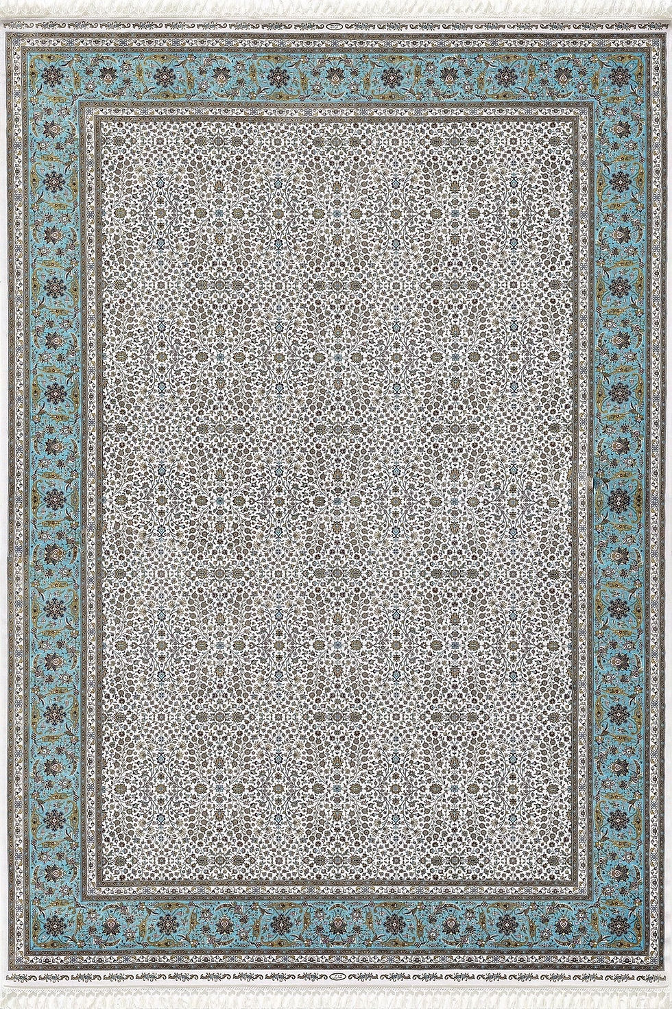 Woolknot Halı Kaftan KS8007 turkuaz çerçeveli krem rengi ipek hereke