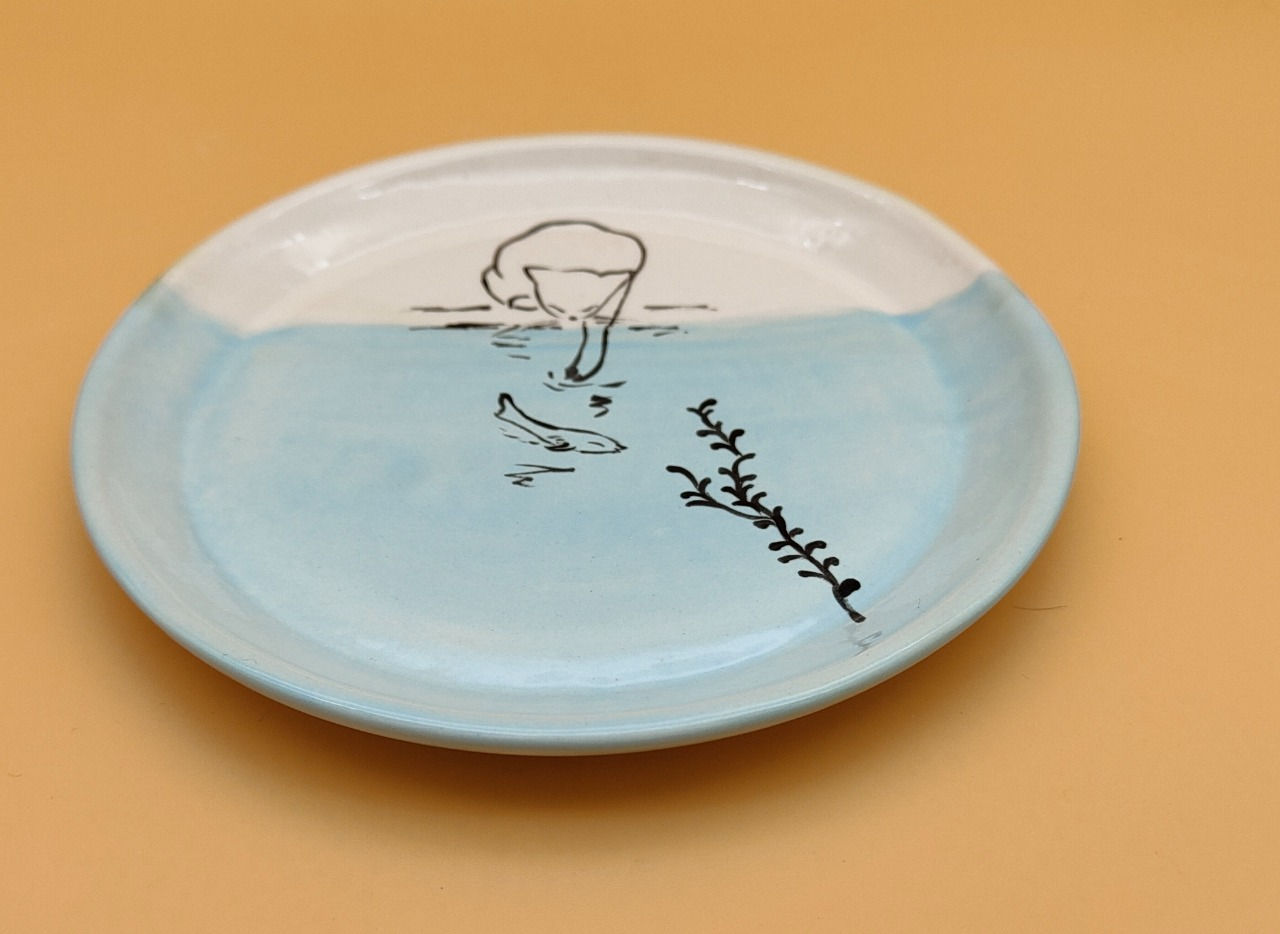 kézműves kistányér halászó cica 1