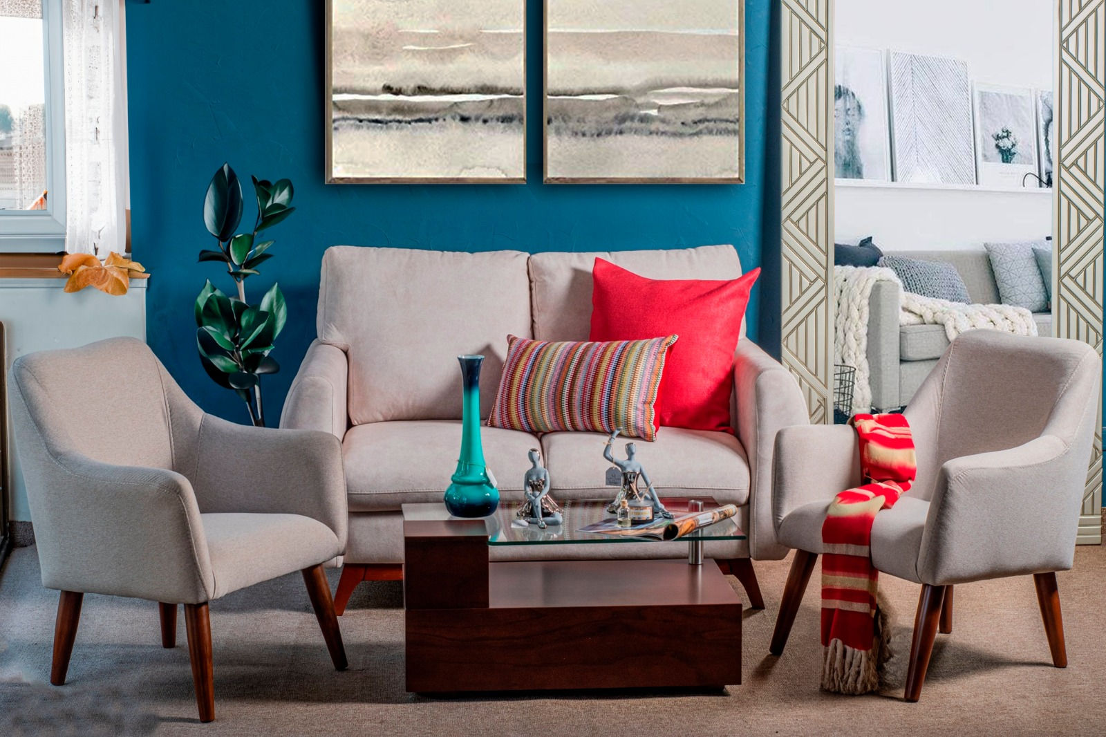 Sofá Atenas + Sillas italianas + Mesa torre especial